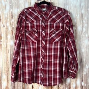 Men’s Wrangler Wrancher Western Long Sleeved Pearl Buttom Plaid Shirt XL